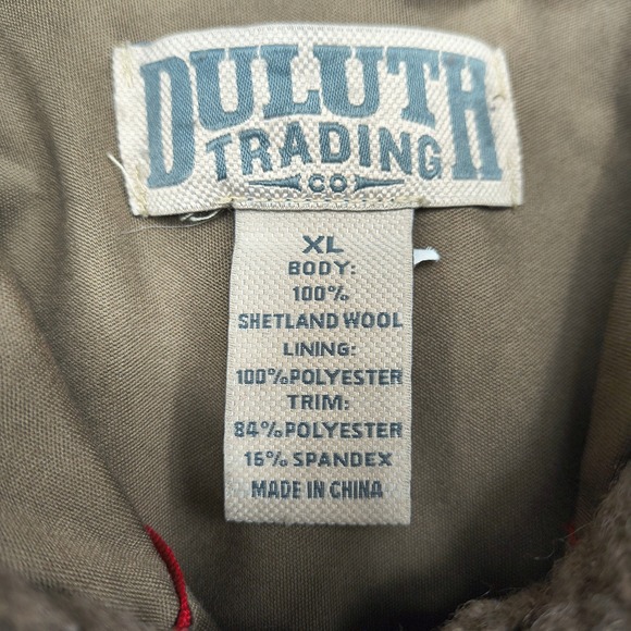 Duluth Trading Mens XL Shetland Wool Full Zip Hooded Sweater Brown Quilted Trim - Picture 3 of 11